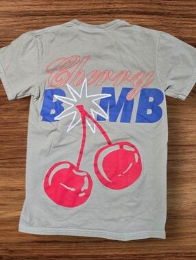 PacSun Tan Tee with Cherry Bomb Chest Graphic